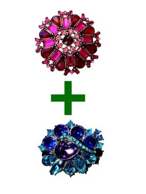 Set of 2 Colourful Vintage Brooches in Shades of Blue/Green & Pink/Purple/Red